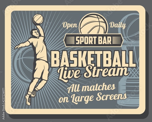 Sport bar retro advertisement of basketball game