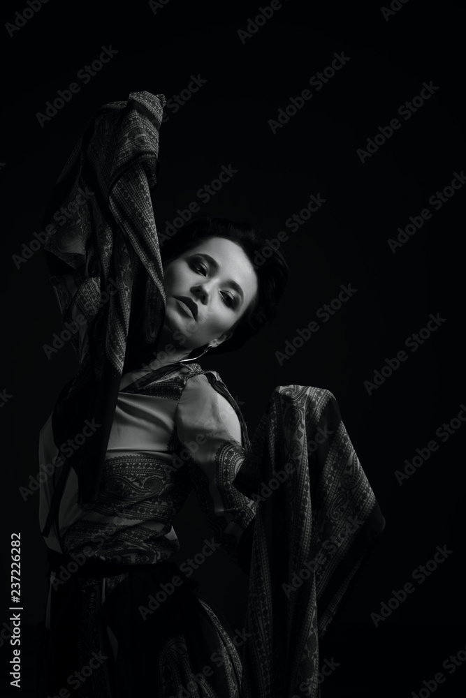 Black and white studio woman  portrait