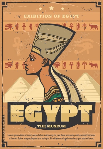 Egypt museum poster with Egyptian queen Nefertiti