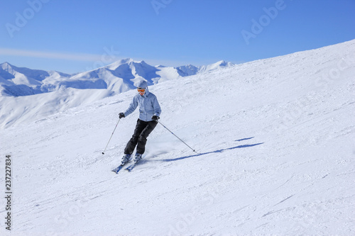  Skier on skiing trace in Georgia skiing resort