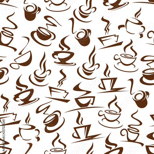 Coffee seamless pattern of hot steaming beverages