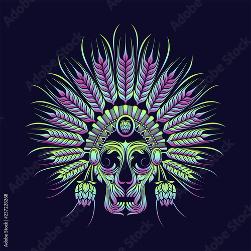 War Bonnets made from Grain and Hops with stylized skull in color