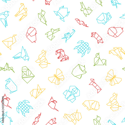 Origami Signs Thin Line Seamless Pattern Background. Vector