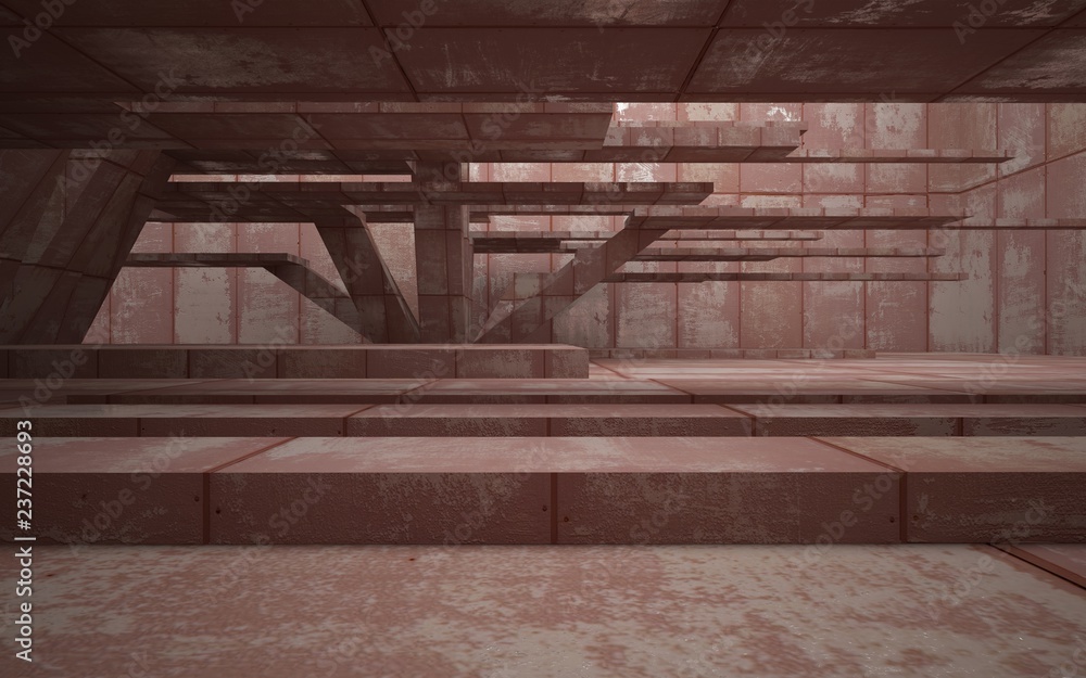 empty abstract room interior of sheets rusted metal. Architectural background. 3D illustration and rendering empty abstract room interior of sheets rusted metal. Architectural background. 3D illustration and rendering