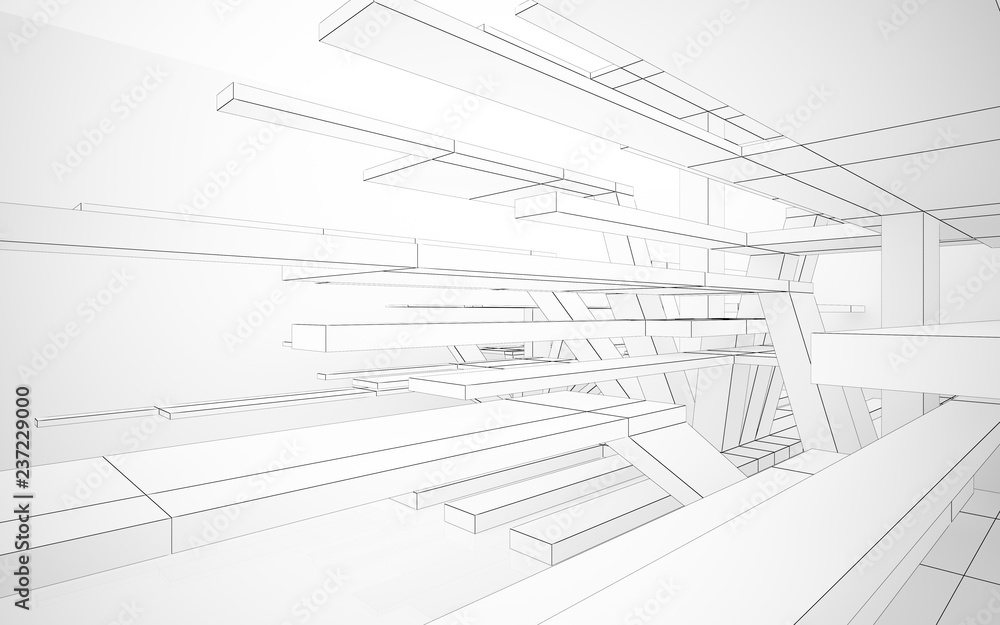 Fototapeta premium Abstract white interior highlights future. Polygon drawing. Architectural background. 3D illustration and rendering