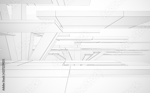 Abstract white interior highlights future. Polygon drawing. Architectural background. 3D illustration and rendering