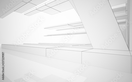 Abstract white interior highlights future. Polygon drawing. Architectural background. 3D illustration and rendering