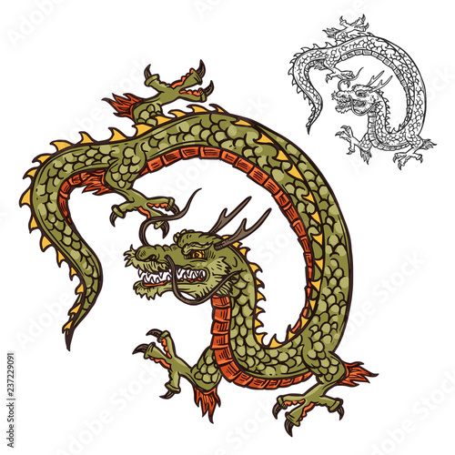 Japanese dragon tattoo design or religion mascot photo