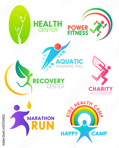 Health fitness and run sport vector people icons