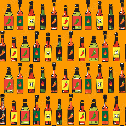 Vector Seamless Pattern of Hot Sauces