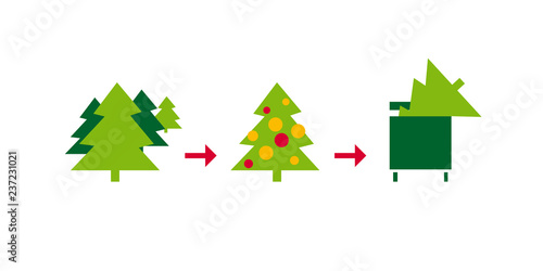 Christmas tree life cycle flat color vector illustration