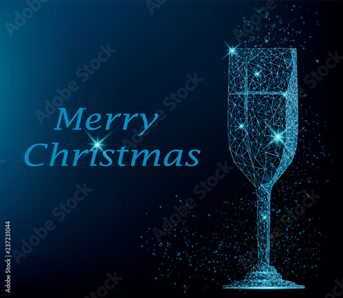 Blue polygonal glass of champagne
