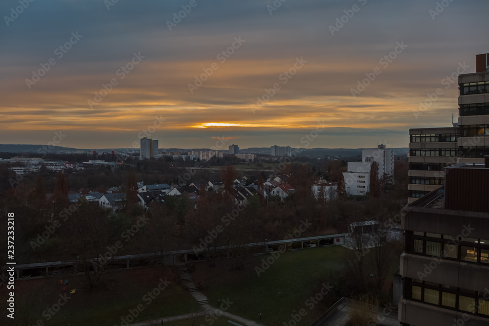 The view to a German city on a colorful sundown