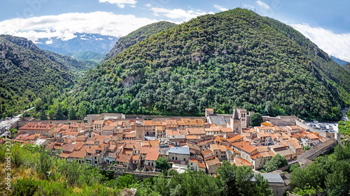 The fortified village of Villefranche-de-Conflent, situated at the confluence of the Tet, the Cady and the Rotja, at the foot of Mount Canigou in the Pyrenees-Orientales, Languedoc-Roussillon, France photo