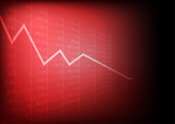 Vector : Red stock market with decreasing arrow on red background