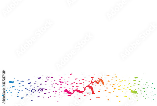Confetti, rainbow papers scatter and ribbons on the floor, celebration festive seasonal holiday abstract background vector illustration photo