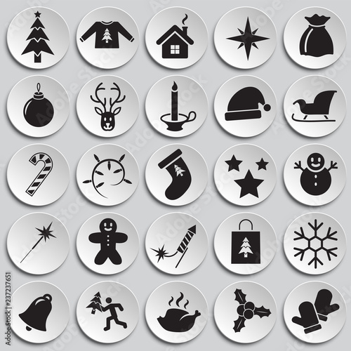 Christmas icons set on plates background for graphic and web design, Modern simple vector sign. Internet concept. Trendy symbol for website design web button or mobile app