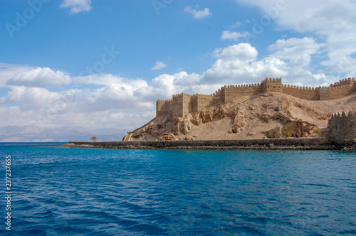 View of Salah El Din Castle on Farun island in the Gulf of Aqaba,Red Sea,Taba,Egypt, sunny