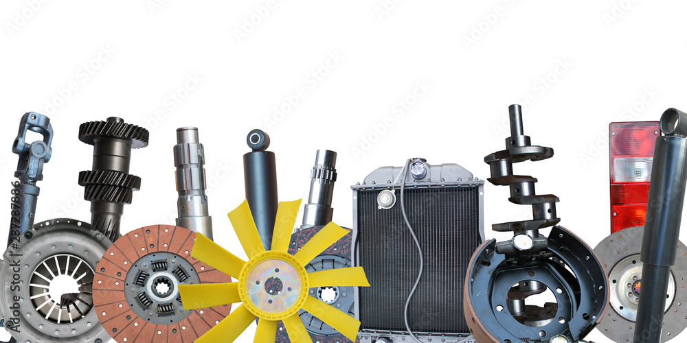 Fototapeta premium Borders of car parts isolated on white background.