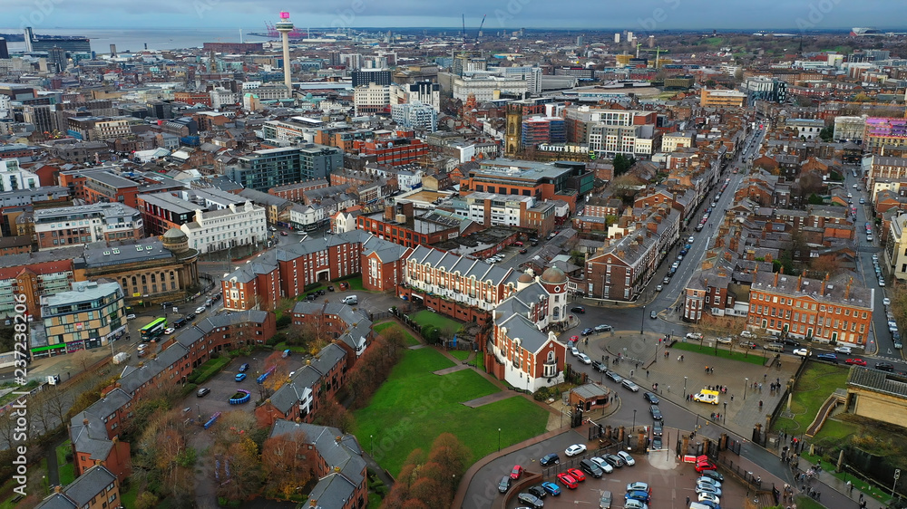 Obraz premium Aerial view of the city of Liverpool in the North Weast of the UK