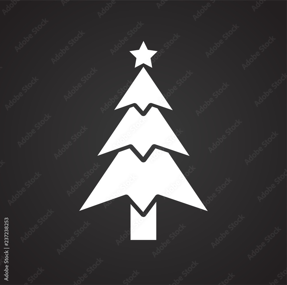 Christmas tree icon on black background for graphic and web design, Modern simple vector sign. Internet concept. Trendy symbol for website design web button or mobile app Christmas tree icon on black background for graphic and web design, Modern simple vector sign. Internet concept. Trendy symbol for website design web button or mobile app