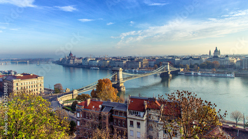 Photography Chain bridge on danube river in budapest city hungary