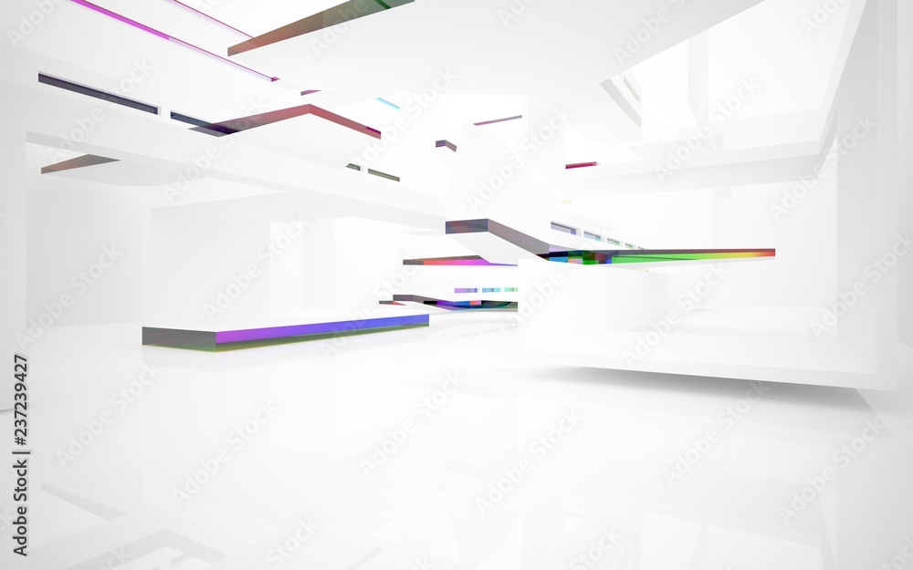 abstract architectural interior with white sculpture and geometric glass lines. 3D illustration and rendering abstract architectural interior with white sculpture and geometric glass lines. 3D illustration and rendering