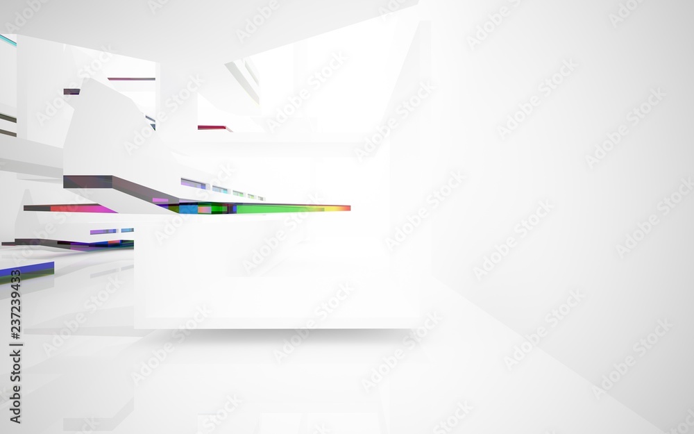 abstract architectural interior with white sculpture and geometric glass lines. 3D illustration and rendering abstract architectural interior with white sculpture and geometric glass lines. 3D illustration and rendering
