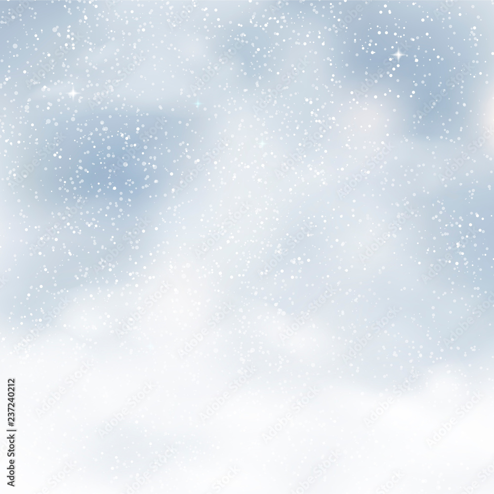 Winter background with cloudy and snowed sky. Vector.