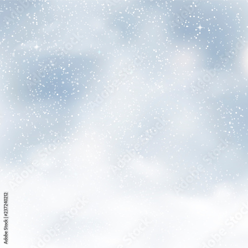 Winter background with cloudy and snowed sky. Vector.