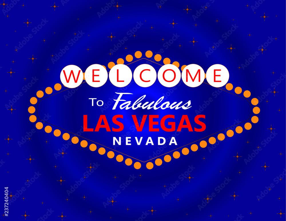 Las Vegas red and white lettering with gold stars on blue background. Travel Postcard Las Vegas red and white lettering with gold stars on blue background. Travel Postcard