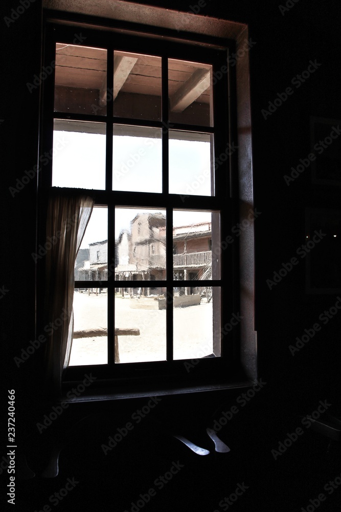 Tavern window in far western town Tavern window in far western town
