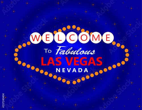 Las Vegas red and white lettering with gold stars on blue background. Travel Postcard