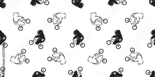 Bear seamless pattern vector polar bear bicycle riding cycling scarf isolated cartoon illustration tile background repeat wallpaper