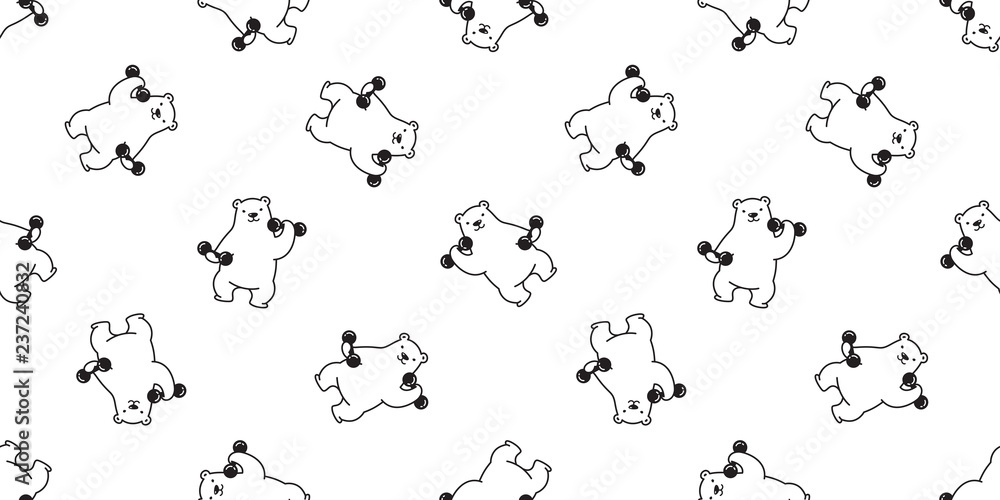 bear seamless pattern vector polar bear panda teddy weight training gym sport isolated tile background