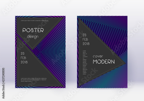 Black cover design template set. Neon abstract lin