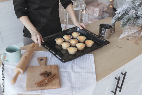 
Cooking cake in the kitchen.