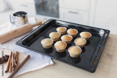 
Cooking cake in the kitchen.