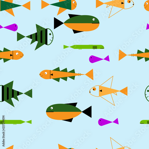 Seamless Sea travel icon set, underwater diving animal - tropical fish. Vector illustration abstract template.