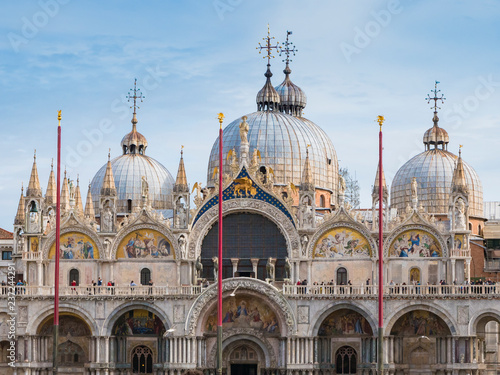 VENICE, ITALY, NOV 1st 2018: Saint Mark's or San Marco Cathedral or Basilica Domes and Bell Tower
