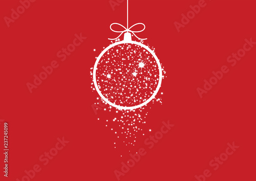 Minimalist red Christmas card vector. Holiday background with hanging Christmas ball. White and red christmas ornament. Elegant red christmas background
