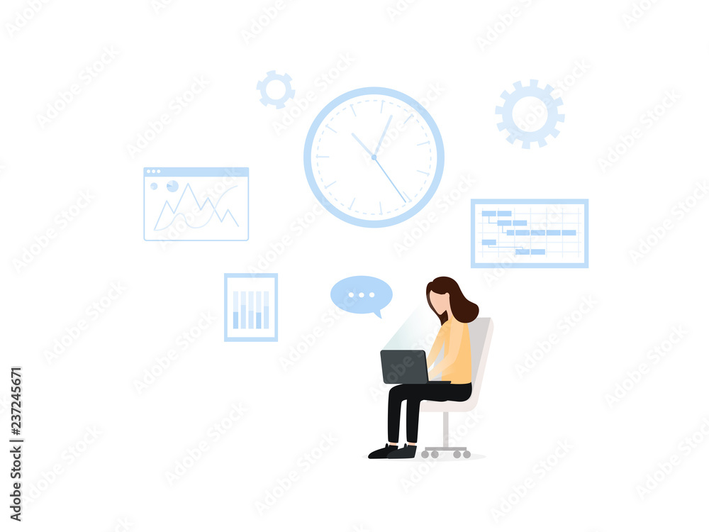 Young woman using laptop for work business or education poster Young woman using laptop for work business or education poster