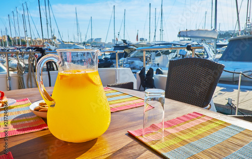 A glass of homemade orange lemonade is the best idea for the start of the day, it will help to feel energy and stay fresh, Valletta, Malta. photo