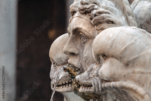 Fountain at Pantheon in Rome, Italy. Closeup, detail