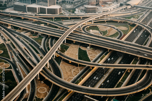 Dubai road intersection crossroads. Transportation highway background