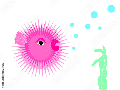 Pink blowfish underwater cartoon