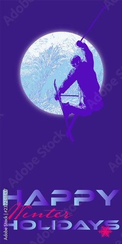 Skifahrer bei frostigem Vollmond