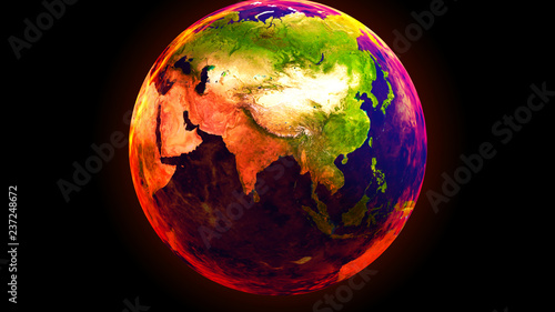 Global network planet. Exoplanet or Extrasolar fiery planet . Cosmic art background. 3D rendering.