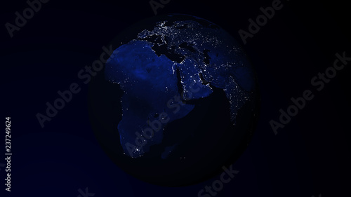 Global network planet. Exoplanet or Extrasolar night planet . Cosmic art background. 3D rendering.