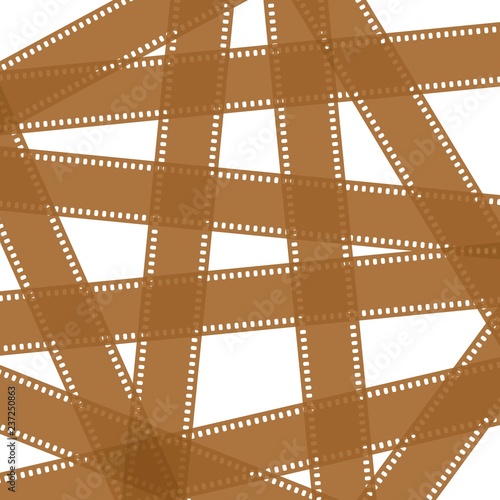 Background from brown movie and camera blank film strips of different colors with empty windows and without windows 